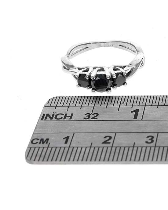 Three Stone Black Diamond Crossover Shank Ring